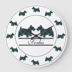 Scottish Clan Forbes Tartan Plaid Scottie Dogs Large Clock