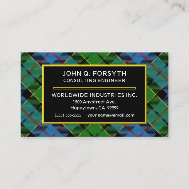 Scottish Clan Forsyth Tartan Plaid Business Card (Front)