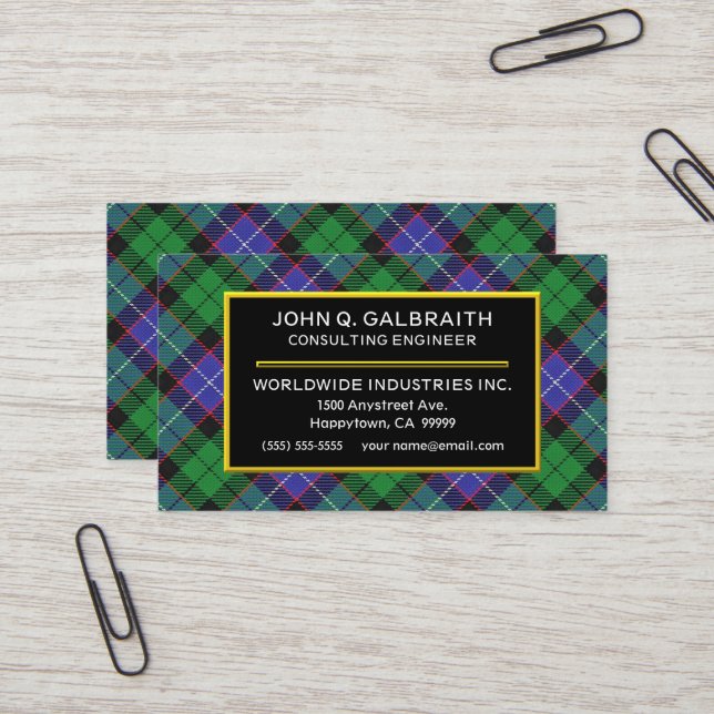 Scottish Clan Galbraith Tartan Plaid Business Card (Front/Back In Situ)