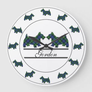 Scottish Clan Gordon Tartan Plaid Scottie Dogs Large Clock