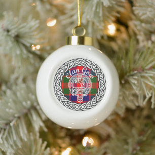 Scottish Clan Gow Tartan and Crest Ceramic Ball Christmas Ornament