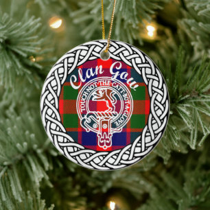 Scottish Clan Gow Tartan and Crest Ceramic Tree Decoration