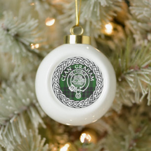 Scottish Clan Graham Tartan and Crest Ceramic Ball Christmas Ornament