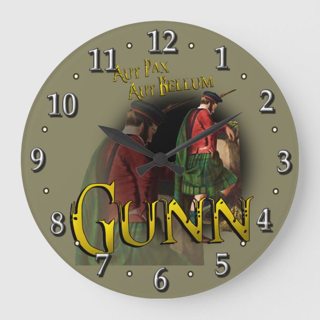 Scottish Clan Gunn Tartan Large Clock (Front)