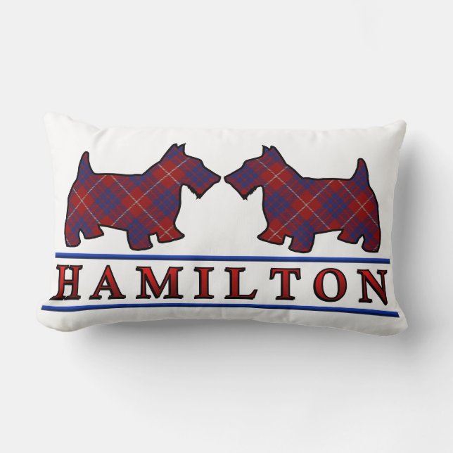 Scottish Clan Hamilton Tartan Scottie Dogs Lumbar Cushion (Front)
