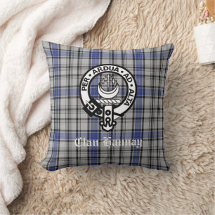 Scottish Clan Hannay Crest Badge and Tartan Custom Cushion
