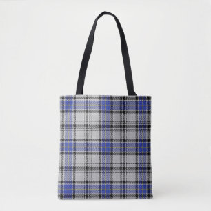 Scottish Clan Hannay White Blue Tartan Plaid Tote Bag