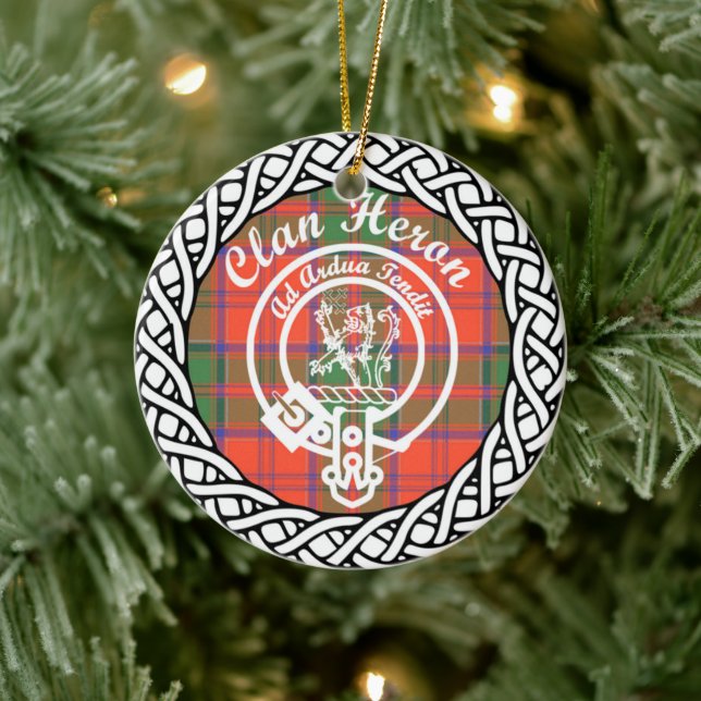 Scottish Clan Heron Tartan and Crest Ceramic Tree Decoration (Tree)
