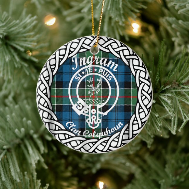 Scottish Clan Ingram Tartan and Crest Ceramic Tree Decoration (Tree)