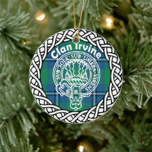 Scottish Clan Irvine Tartan and Crest Ceramic Tree Decoration