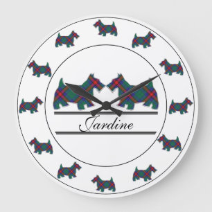 Scottish Clan Jardine Tartan Plaid Scottie Dogs Large Clock