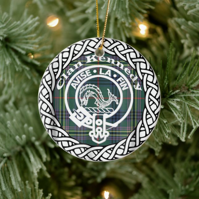 Scottish Clan Kennedy Tartan and Crest Ceramic Tree Decoration (Tree)