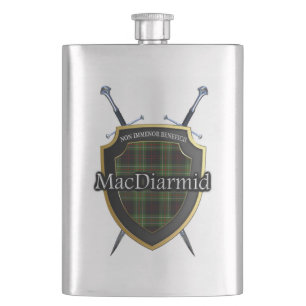Scottish Clan MacDiarmid Tartan Shield and Swords Hip Flask