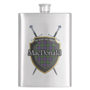 Scottish Clan MacDonald Tartan Shield and Swords Hip Flask