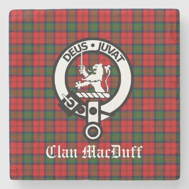 Scottish Clan MacDuff Tartan and Crest Badge  Stone Coaster (Front)