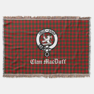 Scottish Clan MacDuff Tartan and Crest Badge  Throw Blanket