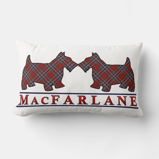 Scottish Clan MacFarlane Tartan Scottie Dogs Lumbar Cushion (Front)