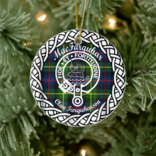 Scottish Clan MacFarquhar Tartan and Crest Ceramic Tree Decoration
