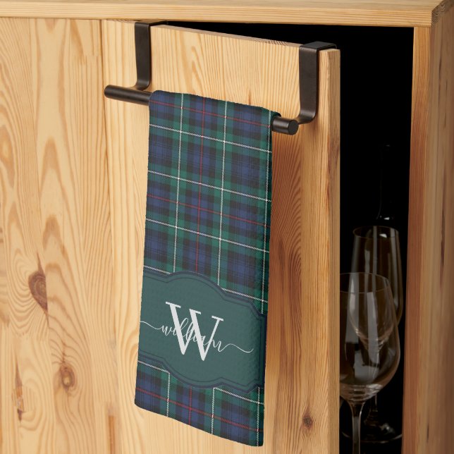 Scottish Clan MacKenzie Tartan Plaid Monogrammed Tea Towel (Thirds Fold)