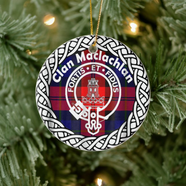 Scottish Clan Maclachlan Tartan and Crest Ceramic Tree Decoration (Tree)