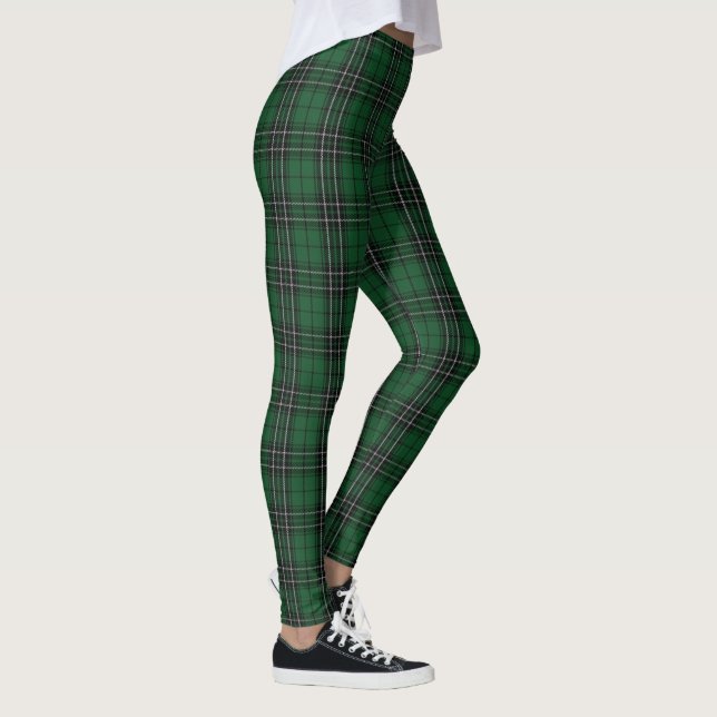 Scottish Clan MacLean Green Black Hunting Tartan Leggings (Right)