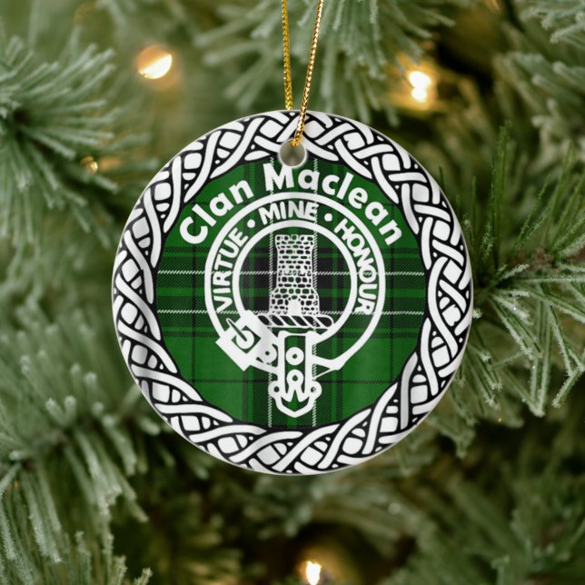 Scottish Clan Maclean Tartan and Crest Ceramic Tree Decoration (Tree)