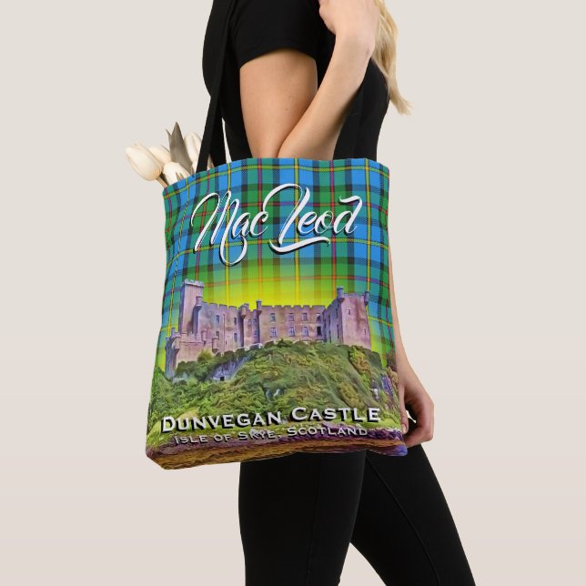 Scottish Clan MacLeod Dunvegan Castle Tartan Plaid Tote Bag (Close Up)