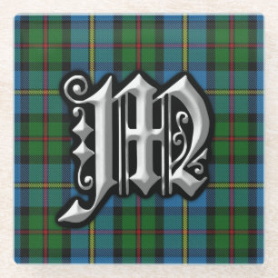 Scottish Clan MacLeod Letter M Monogram Tartan Glass Coaster