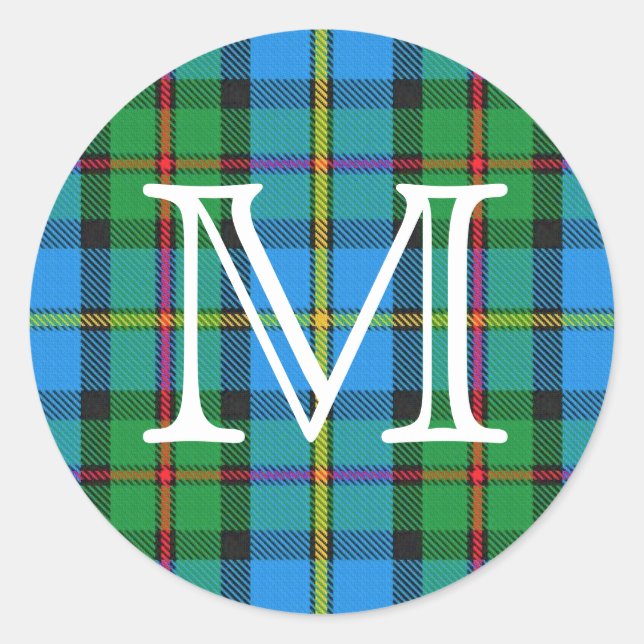 Scottish Clan MacLeod of Harris Tartan Monogram Classic Round Sticker (Front)