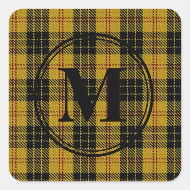 Scottish Clan MacLeod Tartan Black Monogram Square Sticker (Front)