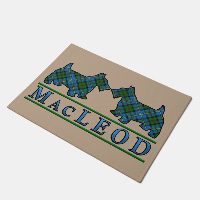 Scottish Clan MacLeod Tartan Scottie Dogs Doormat (Angled)