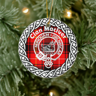 Scottish Clan Maclver Tartan and Crest Ceramic Tree Decoration