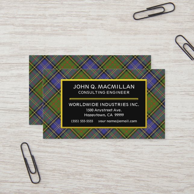 Scottish Clan MacMillan Hunting Tartan Plaid Business Card (Front/Back In Situ)
