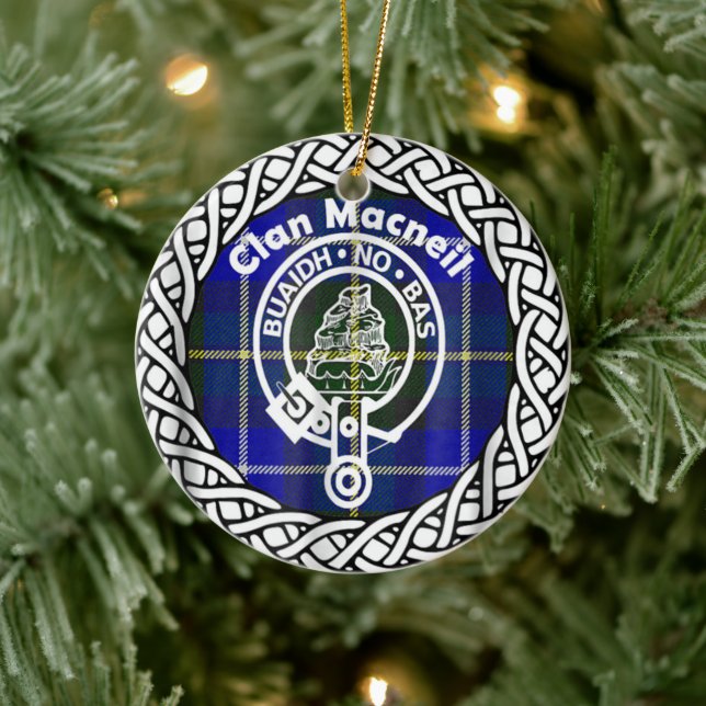 Scottish Clan Macneil Tartan and Crest Ceramic Tree Decoration (Tree)