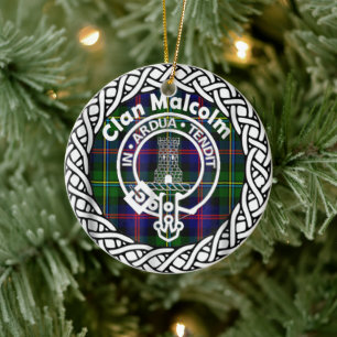 Scottish Clan Malcolm Tartan and Crest Ceramic Tree Decoration