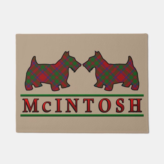 Scottish Clan McIntosh Tartan Scottie Dogs Doormat (Front)