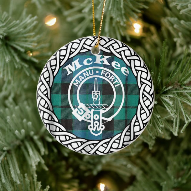 Scottish Clan McKee Tartan and Crest Ceramic Tree Decoration (Tree)