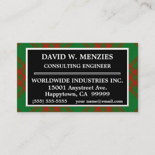 Scottish Clan Menzies Green and Red Tartan Plaid Business Card