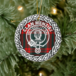 Scottish Clan Menzies Tartan and Crest Ceramic Tree Decoration