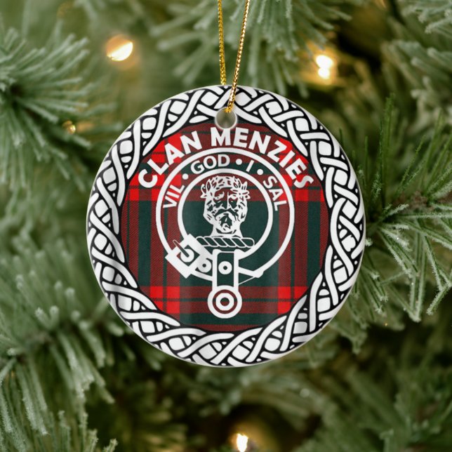 Scottish Clan Menzies Tartan and Crest Ceramic Tree Decoration (Tree)