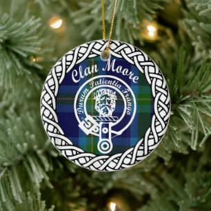 Scottish Clan Moore Tartan and Crest Ceramic Tree Decoration
