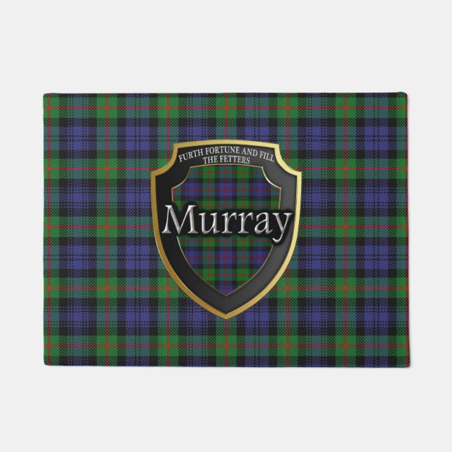 Scottish Clan Murray Tartan Shield Welcome Mat (Front)