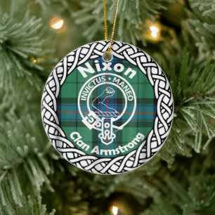Scottish Clan Nixon Tartan and Crest Ceramic Tree Decoration