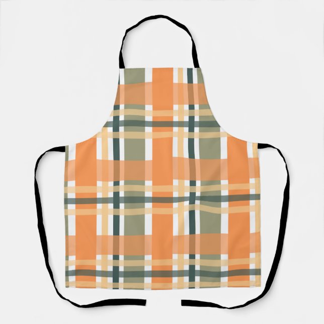 Scottish clan plaid orange green tartan chequered  apron (Front)