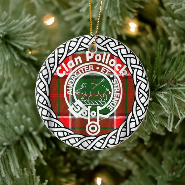 Scottish Clan Pollock Tartan and Crest Ceramic Tree Decoration (Tree)