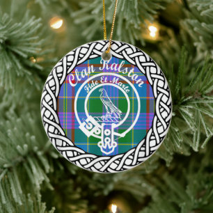 Scottish Clan Ralston Tartan and Crest Ceramic Tree Decoration