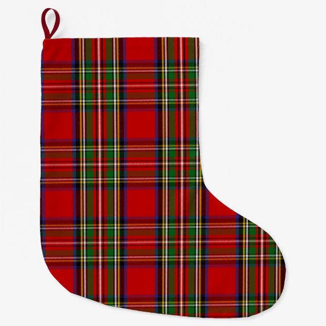 Scottish Clan Stewart Tartan Plaid Large Christmas Stocking (Front)