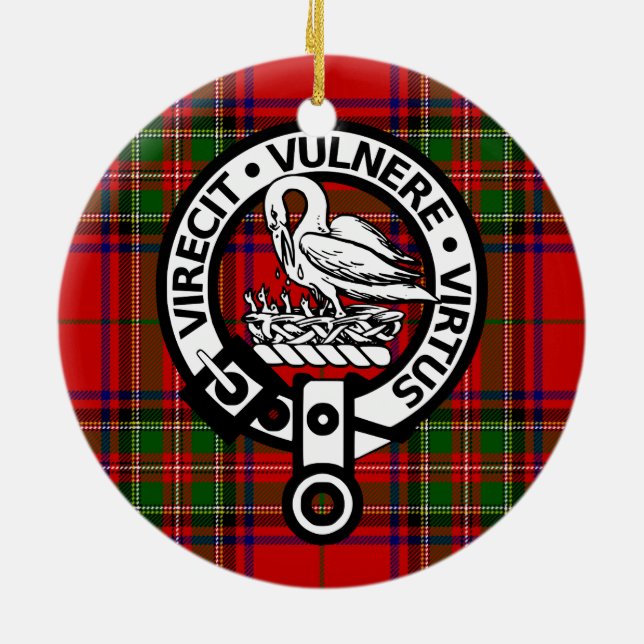 Scottish Clan Stuart Tartan and Crest Ceramic Tree Decoration (Back)