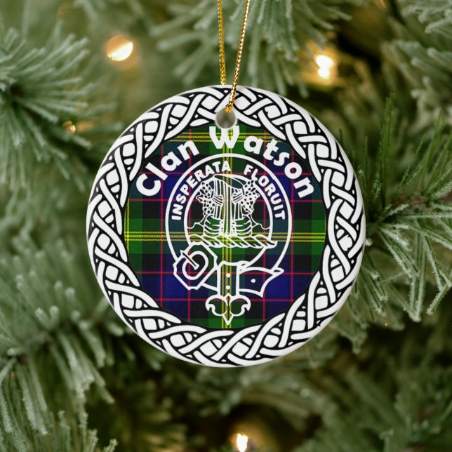 Scottish Clan Watson Tartan and Crest Ceramic Tree Decoration (Tree)