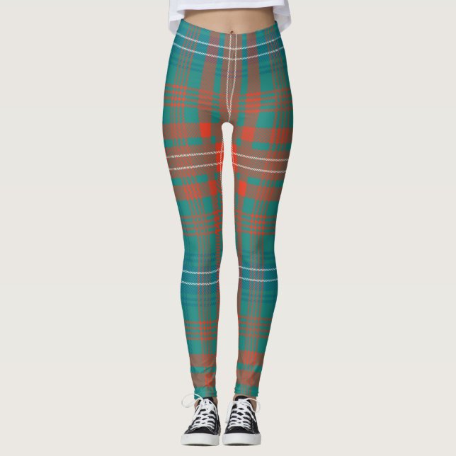Scottish Clan Wilson Tartan Green Blue Plaid Leggings (Front)
